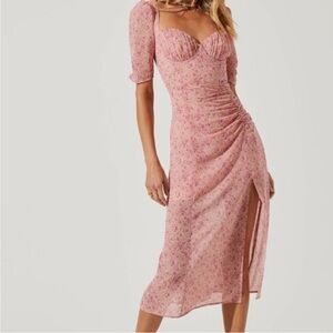 Astr the Label Milkmaid Pink Floral Front Slit Midi Dress Sz XL